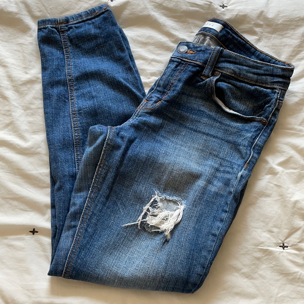 Eunina medium dark mid rise skinny jeans size 27